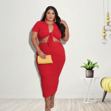 Women Summer Casual Lace Up Crop Top and Skirt Two-piece Set