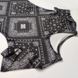 Women Summer Retro Short-Sleeved Printed Round Neck Maxi Dress