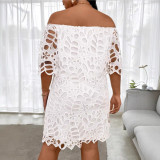 Women elegant Solid hollow laceOff Shoulder off-shoulder half-sleeve dress