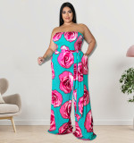 Plus Size Women summer sleeveless rose flower Strapless Jumpsuit