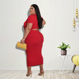 Women Summer Casual Lace Up Crop Top and Skirt Two-piece Set