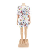 Plus Size Women Summer Butterfly Print Top and Shorts Two-piece Set