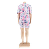 Plus Size Women Summer Print Top and Shorts Two-piece Set