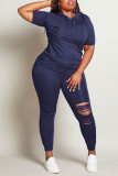 Women Summer Solid Hooded Short-Sleeved Top and Pants Two-Piece Set