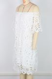 Women elegant Solid hollow laceOff Shoulder off-shoulder half-sleeve dress
