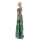 Women Spring Pleated Patchwork Print Dress