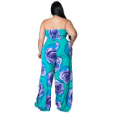 Plus Size Women summer sleeveless rose flower Strapless Jumpsuit