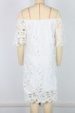 Women elegant Solid hollow laceOff Shoulder off-shoulder half-sleeve dress
