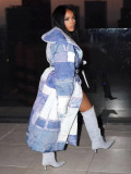 Women Denim patch print Turndown Collar lace-up jacket
