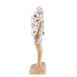 Plus Size Women Summer Butterfly Print Top and Shorts Two-piece Set