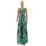 Women Spring Pleated Patchwork Print Dress