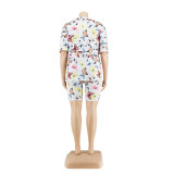 Plus Size Women Summer Butterfly Print Top and Shorts Two-piece Set