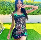 Fashion Print Lace-Up Strap Bodycon Short Dress