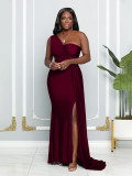 Women's Sleeveless One-Shoulder Sexy High Waist Split Evening Dress