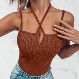 Summer Women's Sexy Cross Halter Neck Tight Fitting Ribbed Vest