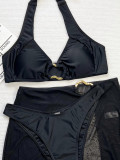 Sexy Low Back Lace-Up Bikini Three-Piece Beach Swimsuit