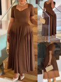 Spring Summer Women's Fashion Elegant Short Sleeve Slim Waist A-Line Plus Size Dress
