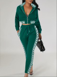 Spring Autumn Fashion Casual Patchwork Zipper Top Trousers Two-Piece Set
