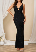 Sexy V Neck Strap Low Back Slim Fishtail Evening Dress