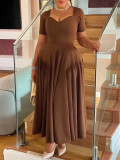 Spring Summer Women's Fashion Elegant Short Sleeve Slim Waist A-Line Plus Size Dress