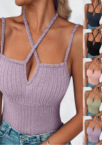 Summer Women's Sexy Cross Halter Neck Tight Fitting Ribbed Vest Summer Women's Sexy Cross Halter Neck Tight Fitting Ribbed Vest