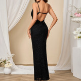Sexy V Neck Strap Low Back Slim Fishtail Evening Dress