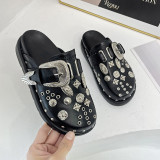 Closed Toe Half-Slippers Women's Thick-Soled Rivet One-Strap Flat Shoes