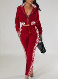 Spring Autumn Fashion Casual Patchwork Zipper Top Trousers Two-Piece Set