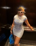 Short Sleeve Striped Print Slim Short Dress