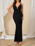 Sexy V Neck Strap Low Back Slim Fishtail Evening Dress