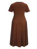 Spring Summer Women's Fashion Elegant Short Sleeve Slim Waist A-Line Plus Size Dress