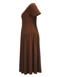 Spring Summer Women's Fashion Elegant Short Sleeve Slim Waist A-Line Plus Size Dress