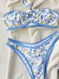 Sexy Print Halter Neck Low Back Bikini Swimsuit