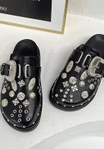Closed Toe Half-Slippers Women's Thick-Soled Rivet One-Strap Flat Shoes