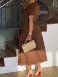 Spring Summer Women's Fashion Elegant Short Sleeve Slim Waist A-Line Plus Size Dress