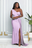 Women's Sleeveless One-Shoulder Sexy High Waist Split Evening Dress