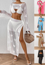 Sexy Hollow Heart Jacquard Woven Cover-Up Top Lace-Up Skirt Women's Beach Two Piece Set Sexy Hollow Heart Jacquard Woven Cover-Up Top Lace-Up Skirt Women's Beach Two Piece Set
