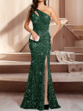 Sexy Sequin One-Shoulder Split Fishtail Evening Dress