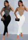 Fashionable Women's Solid Color Mesh Beaded Sleeveless Sexy Jumpsuit