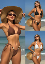 Women sexy backless solid drawstring lace-up halter neck bikini Swimwear