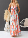 Women Spring and Summer Sexy Printed Lace-Up Dress