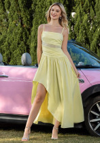 Women summer sexy mesh patchwork suspender ruffle dress