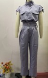 Women Summer Style Top and Belt Pant Two-Piece Set