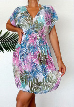 Women Beach Holidays print mesh See-Through beach dress Women Beach Holidays print mesh See-Through beach dress