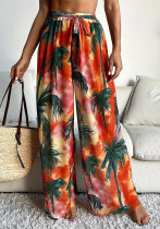 Women lace-up coconut palm print Beach Holidays mesh Pants Women lace-up coconut palm print Beach Holidays mesh Pants