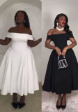 Women Elegant Solid Off Shoulder Formal Party Dress