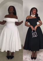 Women Elegant Solid Off Shoulder Formal Party Dress Women Elegant Solid Off Shoulder Formal Party Dress