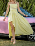 Women summer sexy mesh patchwork suspender ruffle dress