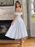 Women Elegant Solid Off Shoulder Formal Party Dress