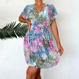 Women Beach Holidays print mesh See-Through beach dress